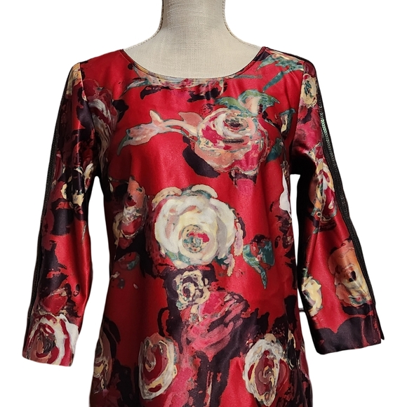 SFIZIO Floral Dress Womens Small Red Italian Designer NWT - Picture 3 of 15